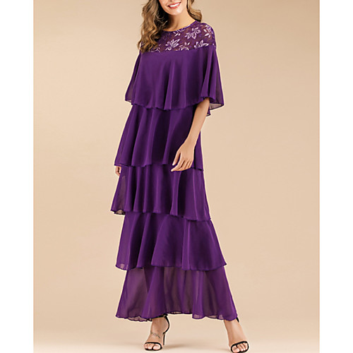

Women's Swing Dress Maxi long Dress - Short Sleeves Solid Color Fall Casual Elegant 2020 Purple S M L XL XXL