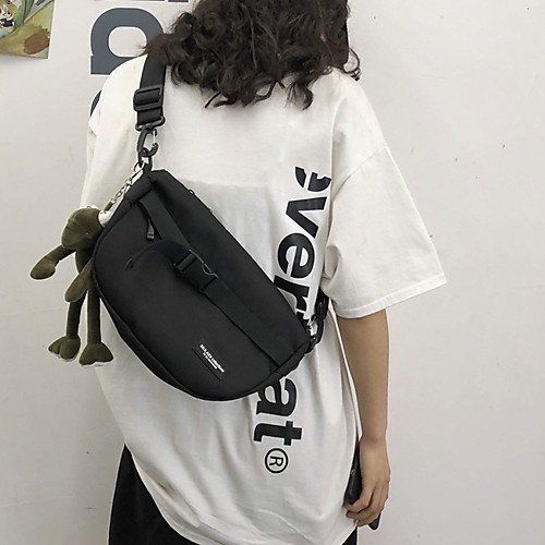 

Women's Zipper Nylon Crossbody Bag Solid Color Black