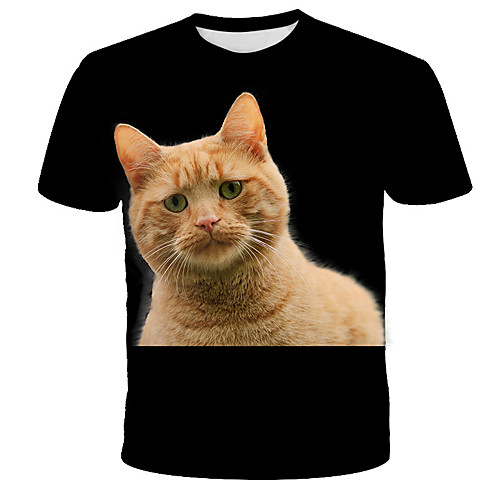 

Men's Graphic Animal Cat Print T-shirt Street chic Exaggerated Daily Holiday Black