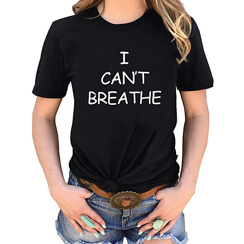 

Women's Tops Letter T-shirt Round Neck Daily Black S M L XL 2XL