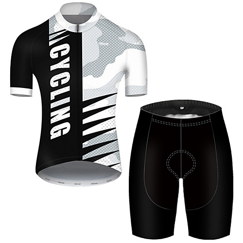 

21Grams Men's Short Sleeve Cycling Jersey with Shorts Nylon Polyester Black / White Patchwork Camo / Camouflage Bike Clothing Suit Breathable 3D Pad Quick Dry Ultraviolet Resistant Reflective Strips