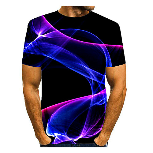 

Men's T-shirt Galaxy Graphic 3D Print Print Tops Basic Round Neck White Purple Dark Purple / Short Sleeve