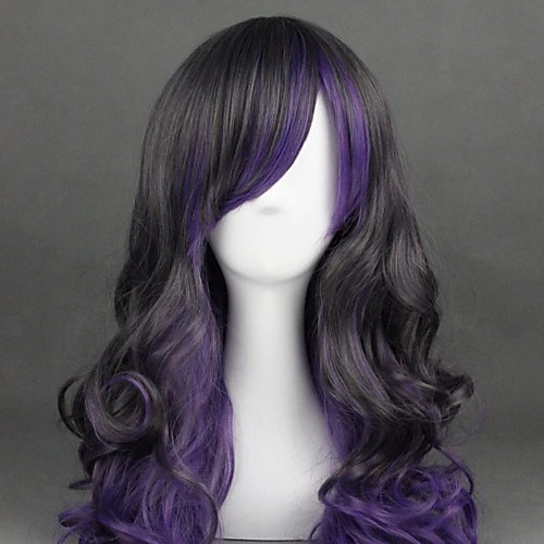 

Cosplay Wig Lolita Curly Cosplay Halloween Asymmetrical With Bangs Wig Long Purple Synthetic Hair 25 inch Women's Anime Cosplay Coloring Mixed Color