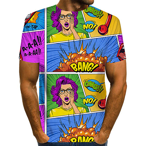 

Men's Graphic 3D Print Blue Print T-shirt Basic Exaggerated Daily Blue / Purple / Red / Yellow / Green / Gray