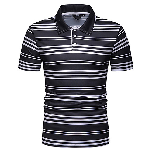 

Men's Striped Patchwork Polo Basic Street chic Daily Work White / Black