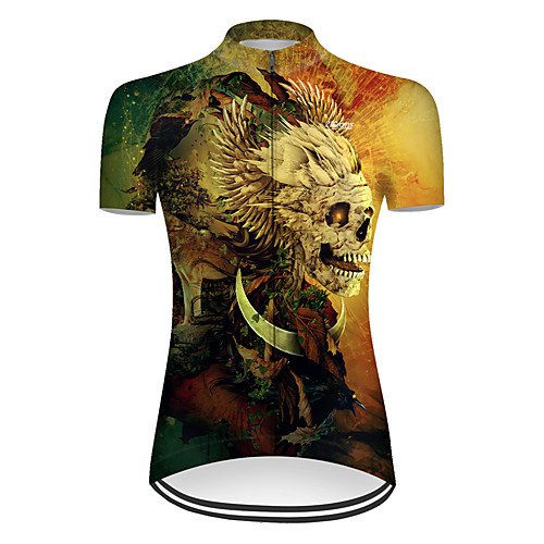 

21Grams Women's Short Sleeve Cycling Jersey Nylon Black / Yellow Skull Bike Top Mountain Bike MTB Road Bike Cycling Breathable Sports Clothing Apparel / Micro-elastic