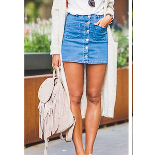 

Women's Bodycon Skirts - Solid Colored Blue S M L