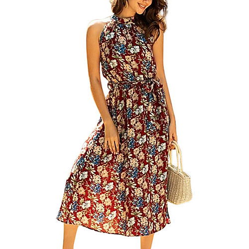 

Women's Swing Dress Midi Dress - Sleeveless Floral Summer Elegant Mumu Vacation Going out 2020 Red S M L XL