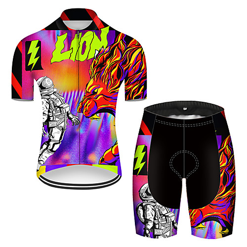 

21Grams Men's Short Sleeve Cycling Jersey with Shorts Nylon Polyester Black / Red Dragon Funny Astronaut Bike Clothing Suit Breathable 3D Pad Quick Dry Ultraviolet Resistant Reflective Strips Sports