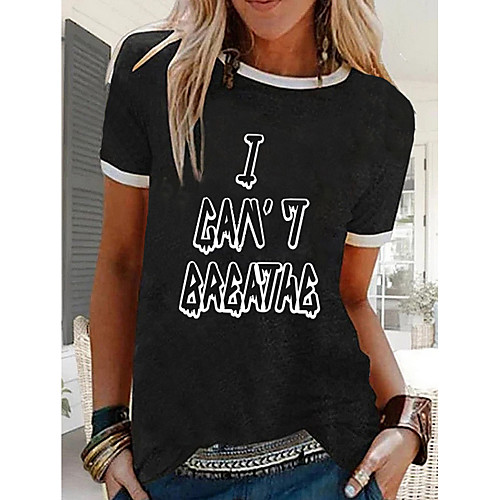 

Women's T-shirt Letter Tops - Print Round Neck Basic Daily Black M L XL 2XL 3XL