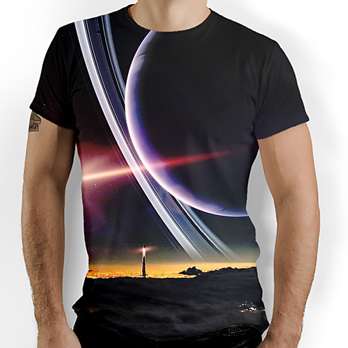 

Men's Galaxy Graphic T-shirt Basic Elegant Daily Going out Black