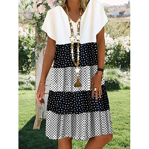 

Women's Shift Dress Knee Length Dress - Short Sleeves Polka Dot Print Summer Casual Daily 2020 White M L XL XXL XXXL