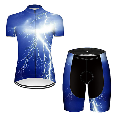 

21Grams Women's Short Sleeve Cycling Jersey with Shorts Nylon Polyester Blue 3D Lightning Gradient Bike Clothing Suit Breathable 3D Pad Quick Dry Ultraviolet Resistant Reflective Strips Sports 3D