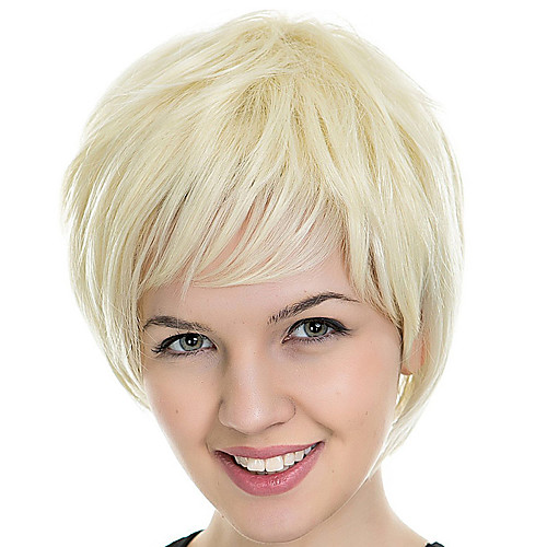 

Synthetic Wig kinky Straight With Bangs Wig Short Light Blonde Synthetic Hair 12 inch Women's Simple Fashionable Design Classic Blonde