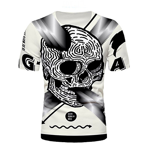 

Men's T shirt Graphic Skull Letter Short Sleeve Daily Tops Basic Elegant White