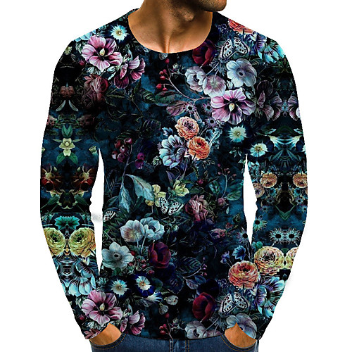 

Men's T shirt Graphic Floral Plus Size Print Long Sleeve Daily Tops Basic Exaggerated Rainbow