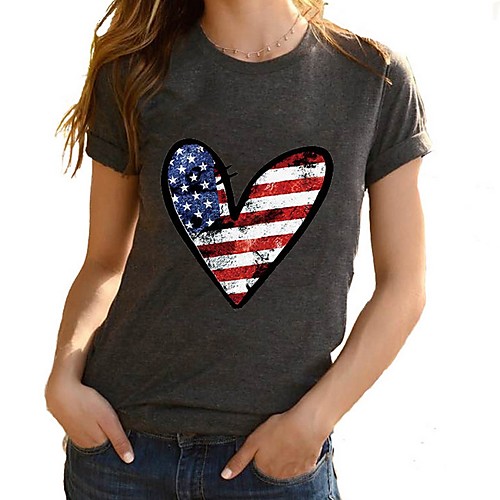 

Women's Tops National Flag T-shirt Round Neck Daily Summer Gray S M L XL 2XL