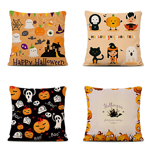 

Halloween Party Halloween Decor Horror Ghost Set of 4 Throw Pillow Simple Classic 4545 cm Polyester Pillow Cover Special Design Halloween Square Traditional Classic