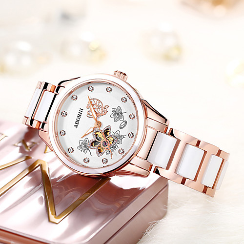 

Women's Mechanical Watch Casual Elegant Ceramic Genuine Leather Automatic self-winding Rose Gold White Black Water Resistant / Waterproof Adorable Analog