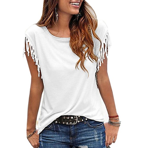 

Women's T shirt Solid Colored Plain Round Neck Tops Basic Top White Black Purple