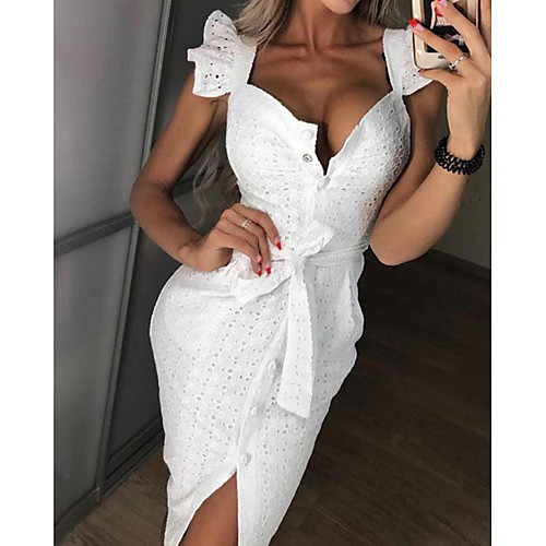 

Women's Shift Dress Midi Dress - Sleeveless Polka Dot Summer Casual 2020 White S M L XL