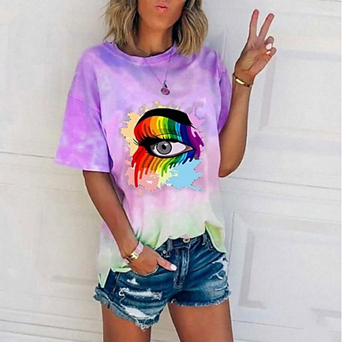 

Women's Tops Graphic T-shirt Round Neck Daily Summer Blue Purple Blushing Pink Green Light Blue S M L XL 2XL 3XL 4XL 5XL