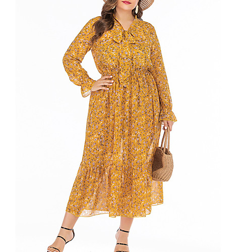 

Women's A-Line Dress Midi Dress - Long Sleeve Floral Summer Casual Boho 2020 Yellow XL XXL XXXL XXXXL XXXXXL XXXXXXL