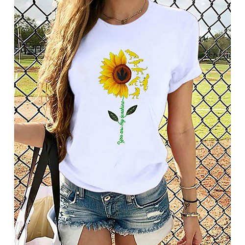 

Women's Tops Graphic T-shirt - Print Round Neck Basic Daily Spring Summer White XS S M L XL 2XL 3XL 4XL