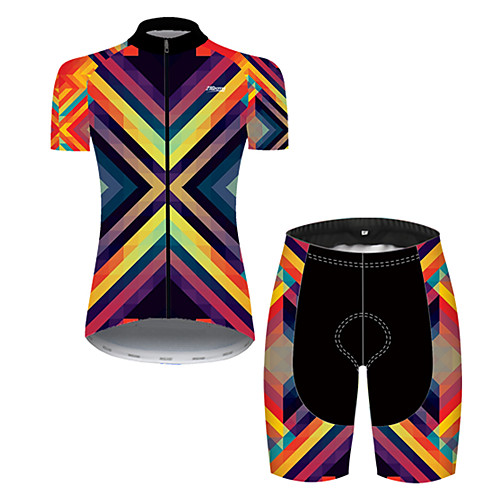 

21Grams Women's Short Sleeve Cycling Jersey with Shorts Nylon Polyester BlueYellow 3D Stripes Gradient Bike Clothing Suit Breathable 3D Pad Quick Dry Ultraviolet Resistant Reflective Strips Sports 3D