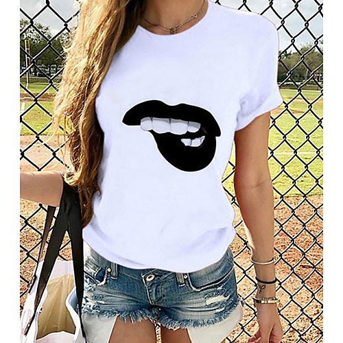 

Women's T-shirt Graphic Tops - Print Round Neck Basic Daily Spring Summer White XS S M L XL 2XL 3XL 4XL