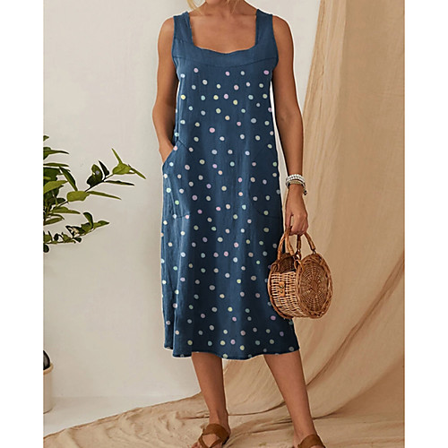 

Women's Shift Dress Midi Dress - Sleeveless Polka Dot Print Summer Casual Daily 2020 Blue M L XL XXL XXXL