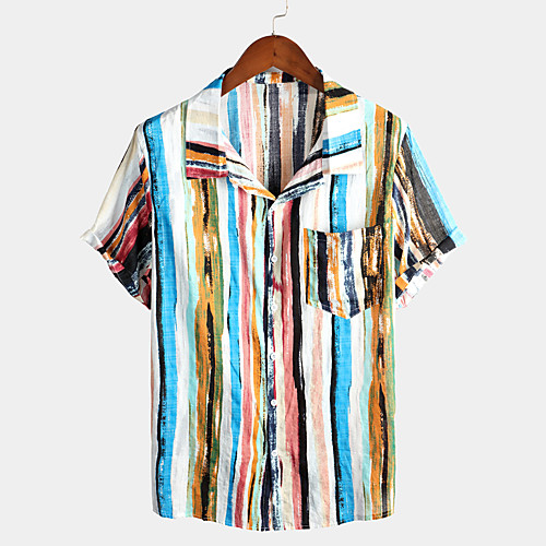

Men's Rainbow Graffiti Print Shirt Tropical Hawaiian Holiday Casual / Daily Beach Classic Collar Blue / Red / Yellow / Short Sleeve