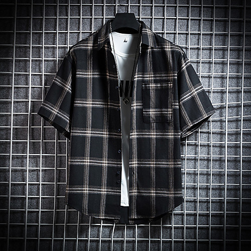 

Men's Plaid Shirt Basic Daily Weekend Black / Navy Blue / Gray