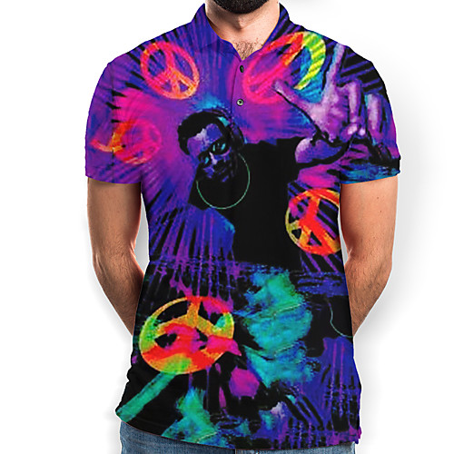 

Men's Graphic Print Polo Basic Daily Rainbow