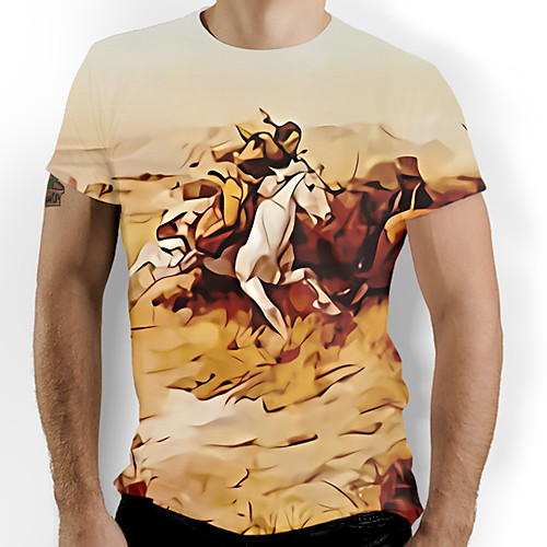 

Men's T shirt Graphic Animal Print Short Sleeve Daily Tops Basic Yellow