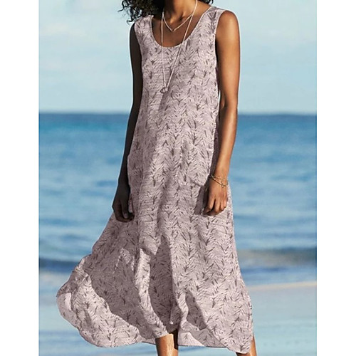 

Women's A-Line Dress Maxi long Dress - Sleeveless Floral Summer Work 2020 Yellow Blushing Pink Green Gray Light Blue S M L XL XXL