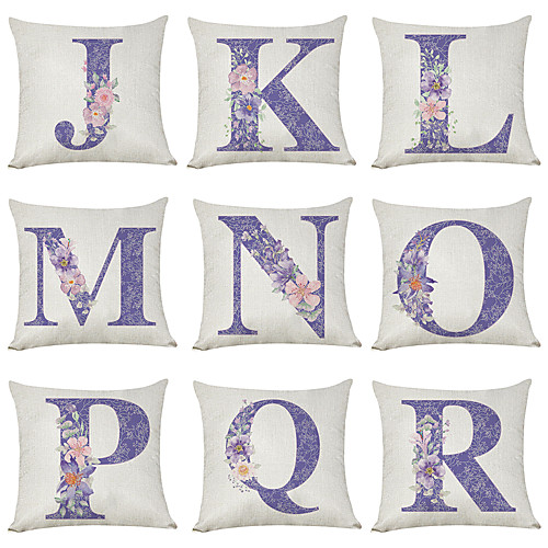 

9 pcs Linen Pillow Cover, Floral English Character J-R Casual Modern Square Traditional Classic