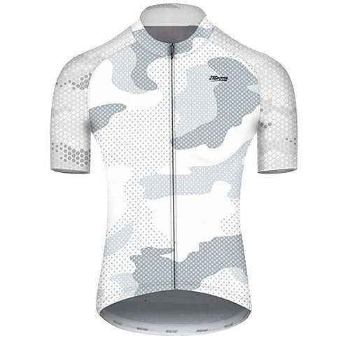 

21Grams Men's Short Sleeve Cycling Jersey Nylon Polyester GrayWhite Polka Dot Camo / Camouflage Bike Jersey Top Mountain Bike MTB Road Bike Cycling Breathable Quick Dry Ultraviolet Resistant Sports