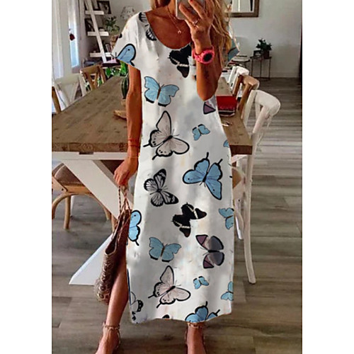 

Women's Shift Dress Midi Dress - Short Sleeves Animal Summer Casual 2020 White S M L XL XXL