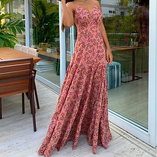 

Women's Strap Dress Maxi long Dress - Sleeveless Floral Summer Sexy 2020 Blushing Pink S M L XL
