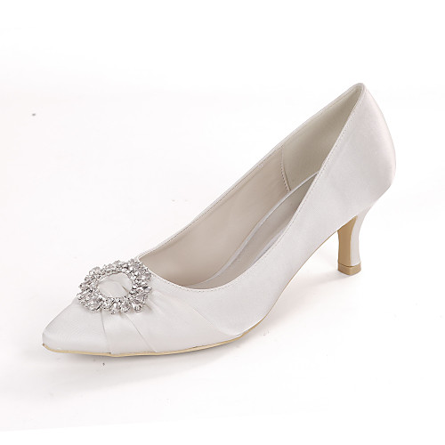 

Women's Wedding Shoes Kitten Heel Pointed Toe Classic Wedding Party & Evening Satin Rhinestone Solid Colored Summer White Black Purple