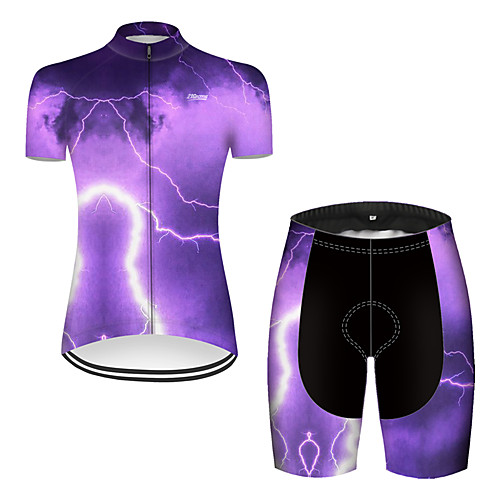 

21Grams Women's Short Sleeve Cycling Jersey with Shorts Violet Lightning Bike Breathable Sports Patterned Mountain Bike MTB Road Bike Cycling Clothing Apparel / Stretchy