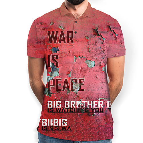 

Men's Graphic Letter Print Polo Basic Daily Blushing Pink