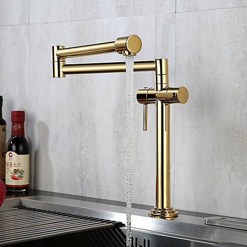 

Golden Folding Kitchen Faucet Household Rotating High Sink Sink Faucet