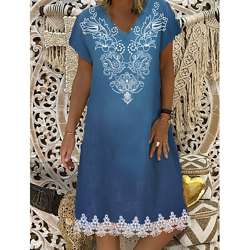 

Women's Shift Dress Knee Length Dress - Short Sleeves Geometric Print Summer Casual Daily 2020 Blue M L XL XXL XXXL