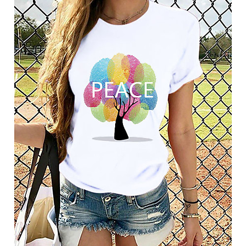 

Women's T-shirt Graphic Tops - Print Round Neck Basic Daily Spring Summer White XS S M L XL 2XL 3XL 4XL