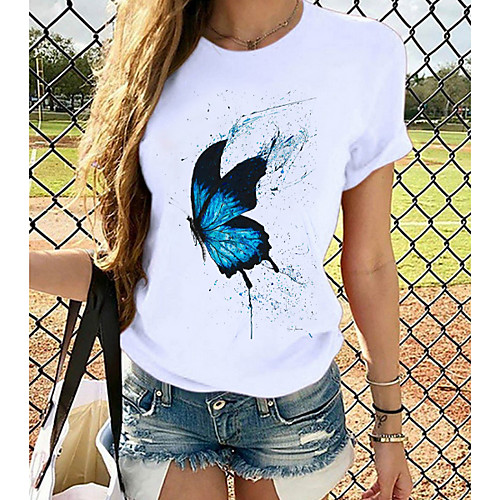 

Women's T-shirt Graphic Tops - Print Round Neck Basic Daily Spring Summer White XS S M L XL 2XL 3XL 4XL