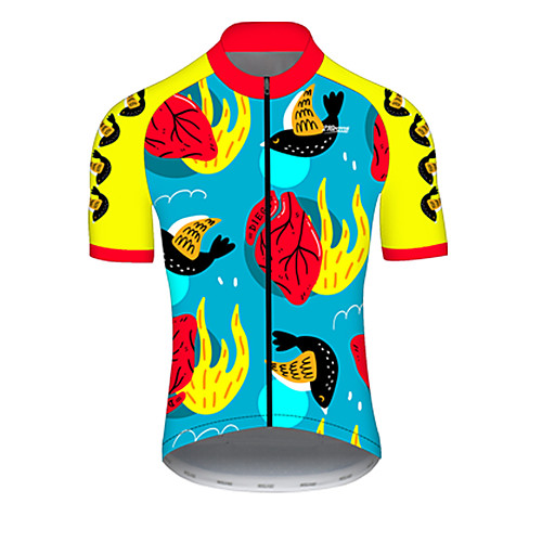 

21Grams Men's Short Sleeve Cycling Jersey Nylon Polyester BlueYellow Cartoon Bird Bike Jersey Top Mountain Bike MTB Road Bike Cycling Breathable Quick Dry Ultraviolet Resistant Sports Clothing