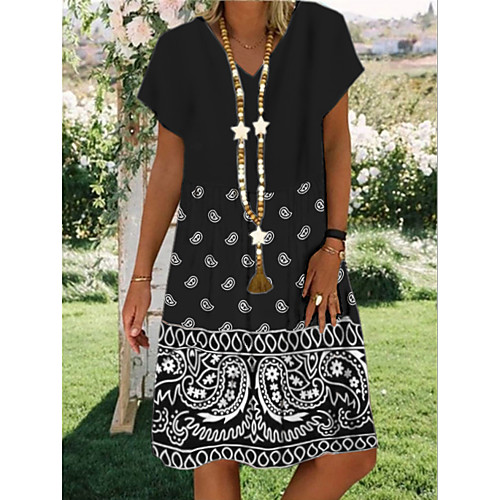 

Women's Shift Dress Knee Length Dress - Short Sleeves Geometric Print Summer Casual Daily 2020 Black M L XL XXL XXXL