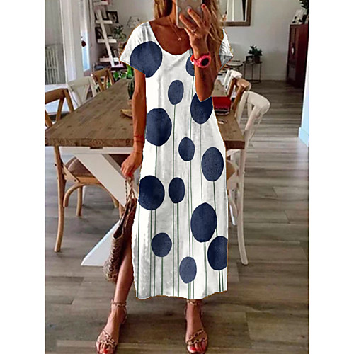 

Women's Shift Dress Midi Dress - Short Sleeves Polka Dot Print Summer Casual Daily 2020 White M L XL XXL XXXL